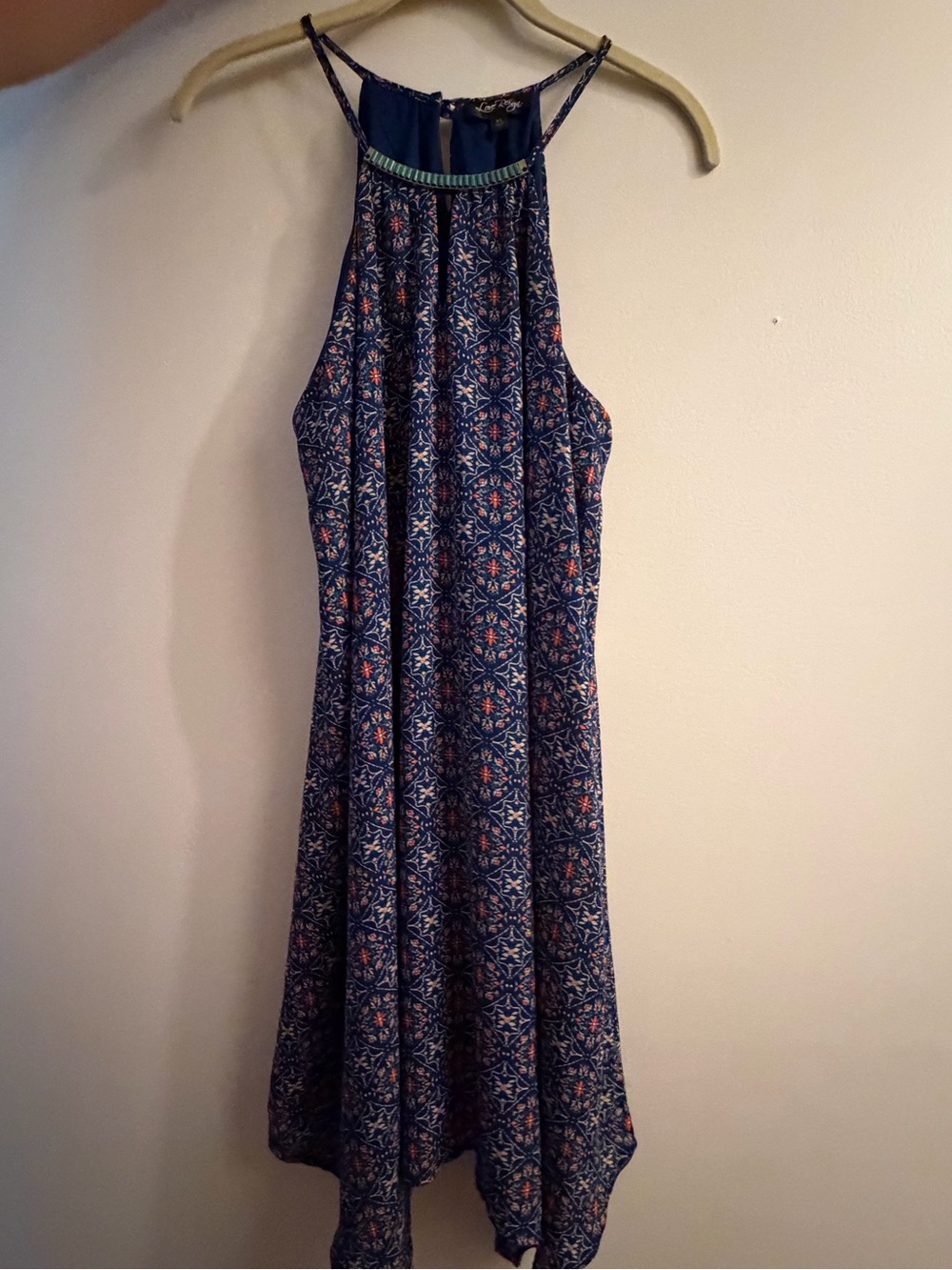 Sleeveless Navy Floral High-Neck Summer Dress